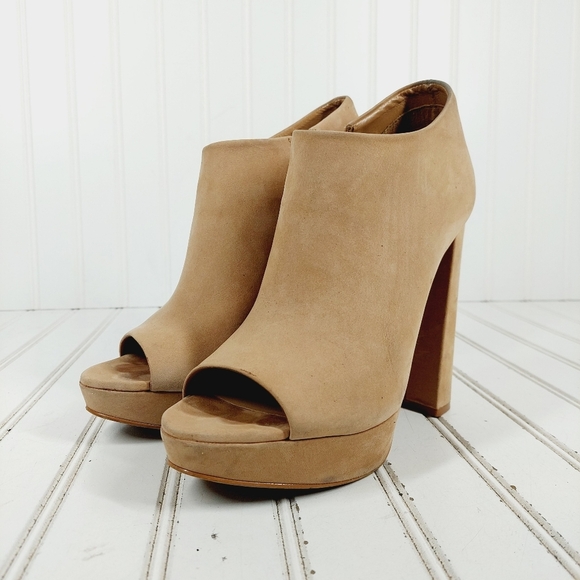 Aldo Cream Suede Leather Peep Toe High Block Heel Booties K152 - Picture 2 of 14
